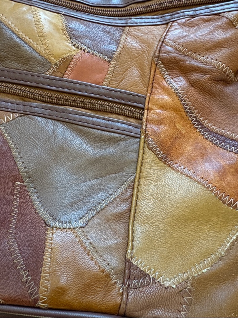 Vintage Patchwork Leather / PVC Crossbody Bag in Mixed Brown Tones - Picture 2 of 7